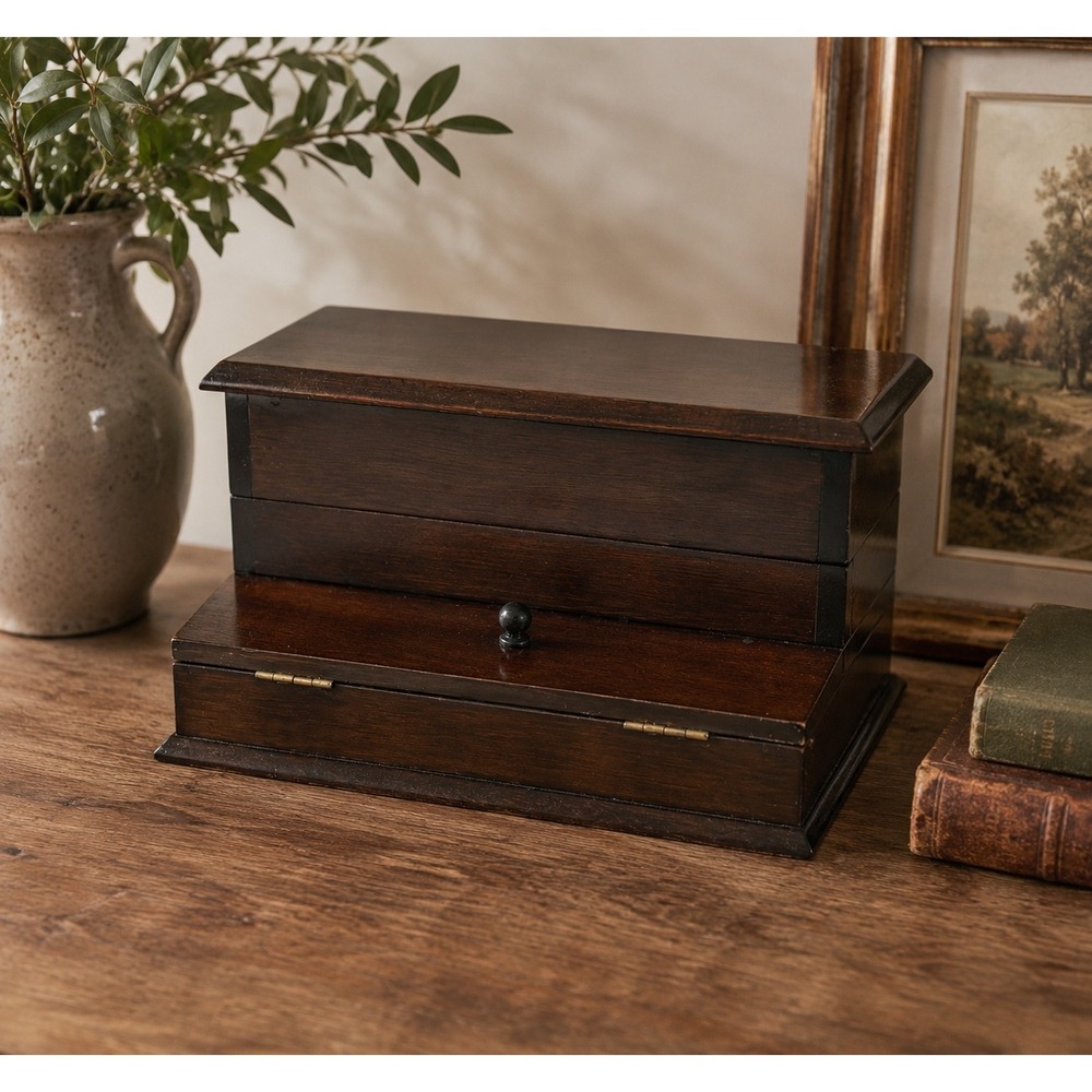 Vtg Bombay Company Wooden Desk Organizer Dark Brown Tiered Stationery Box